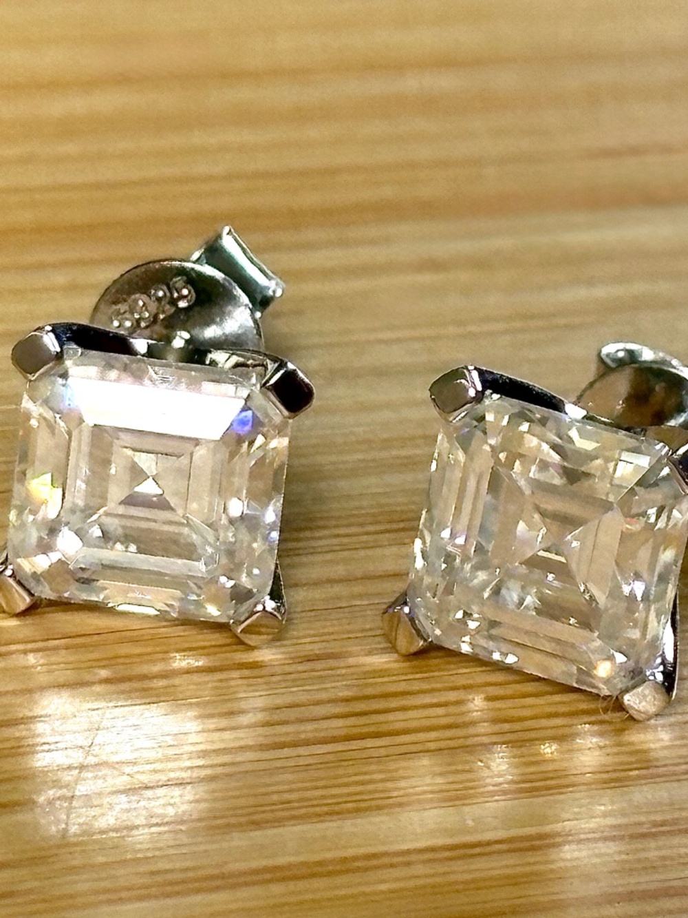 A perfect pair of 6ctw Asscher Moissanite studs in 935 Argentium silver! - Picture 7 of 15